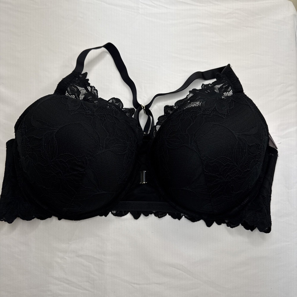 Auden Bra Women 46DD Black Underwire‎ Front Closure Push Up Racerback Lace Nwt